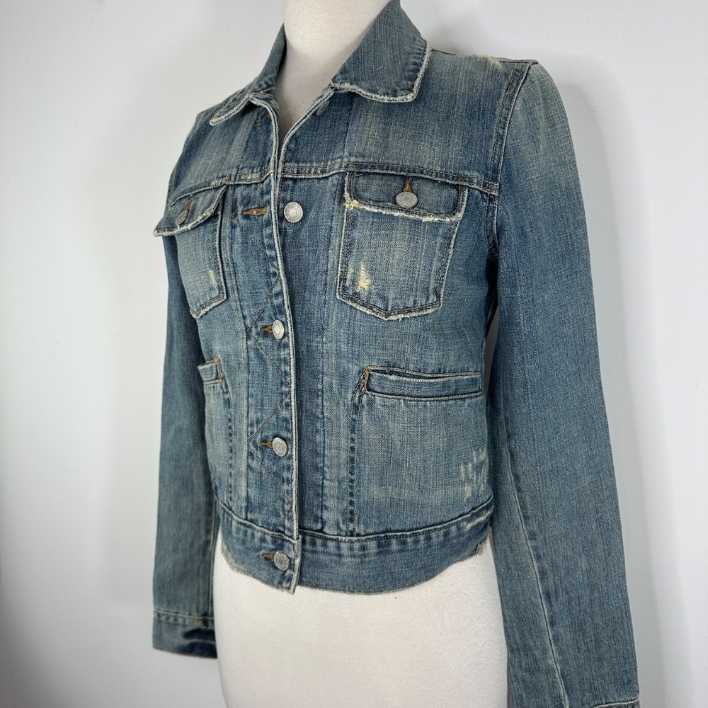 Vintage Abercrombie & Fitch Stone Washed Distressed Cropped Denim Y2K Jacket S